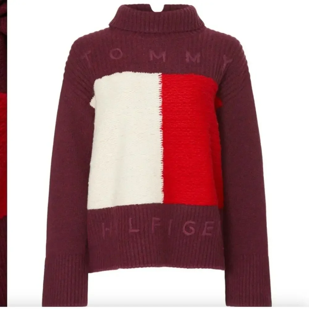 Tommy Hilfiger Burgundy and Red Turtleneck Wool Sweater Womens XS